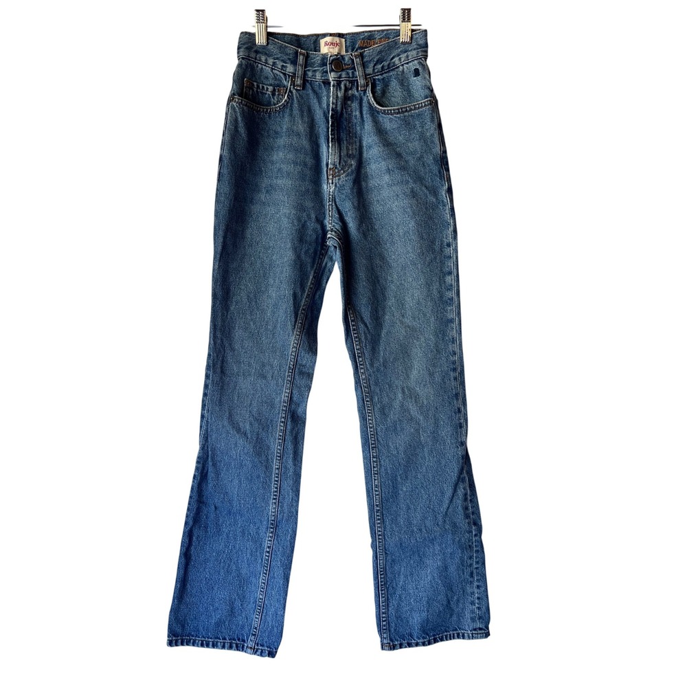 Rouje Paris Madeleine High Rise Straight Leg Rigid Jeans Medium Wash Blue 24
